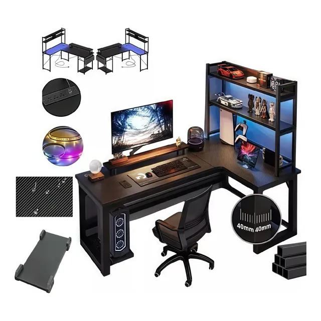 Escritorio De Computadora En L Con Estante De Almacenamiento,120x100x75cm,escritorio Para Pc,escritorio Para Computadora,escritorio Gamer,escritorio Lfibra De Carbono