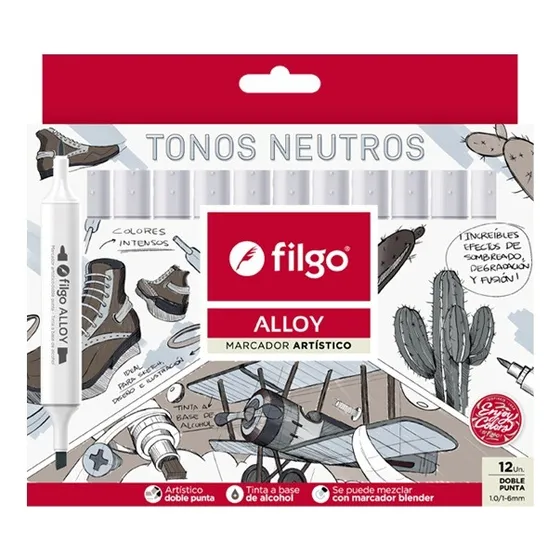 Marcadores Filgo Alloy Sketch Doble Punta X 12 Un Grises