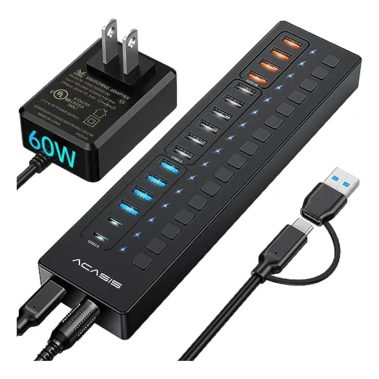 Concentrador Usb Alimentado, Acasis 16 Puertos 60w