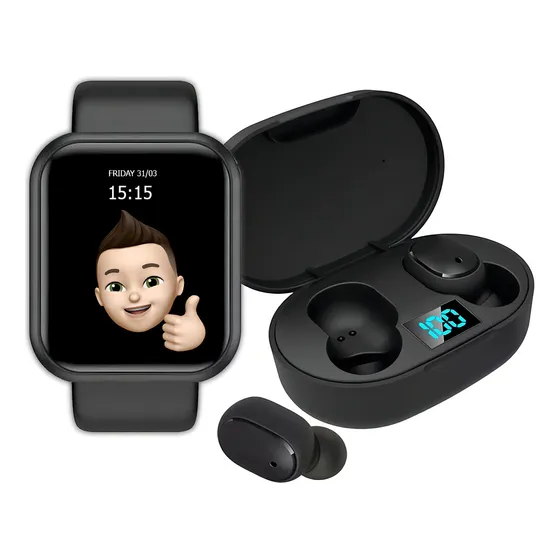 Relógio Smart Digital D20 Masculino / Feminino + Fone S/fio Caixa Preto