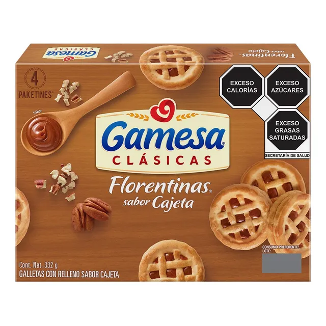 2 Pzs Gamesa Galletas Con Relleno De Cajeta Florentinas 332g