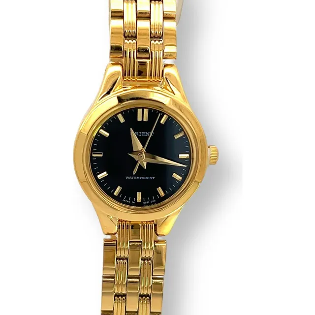 Reloj Orient Aub61001b2 Cuarzo Dorado/negro De Dama Correa Dorado Bisel Dorado Fondo Negro