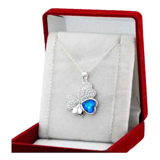 Cadena Y Dije Trébol 4 Corazones Plata 925 Piedras Cristal 