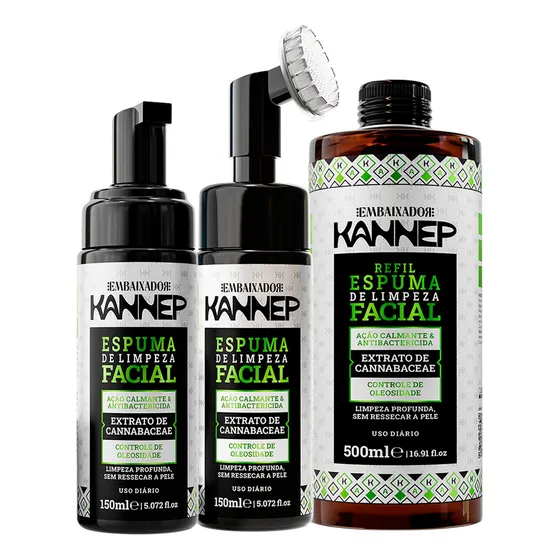 Kit Espuma De Limpeza Facial + Bico Pro + Refil Kannep 500ml