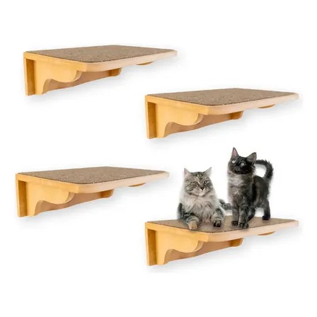 Kit Prateleira Para Gatos Tamanho G 4peças Com Carpete Cor Carpete Marrom Claro