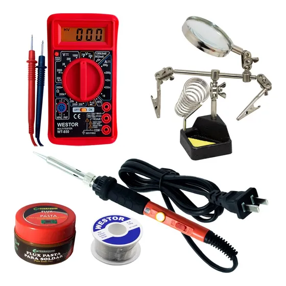 Kit Cautín+mutimetro+soporte+soldadura+flux Wt-2120kit5
