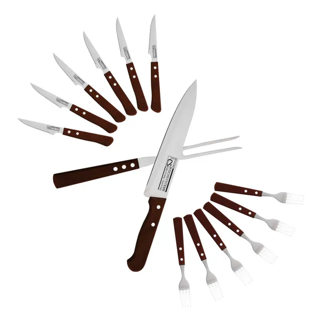 Faca Grande De Churrasco + Kit Garfos E Facas Inox