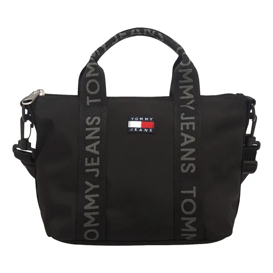 Tommy Hilfiger Bolsa Estilo Tote De Mujer Aw0aw17288 Acabado De Los Herrajes Níquel Color Black Correa De Hombro Negro Diseño De La Tela Lisa