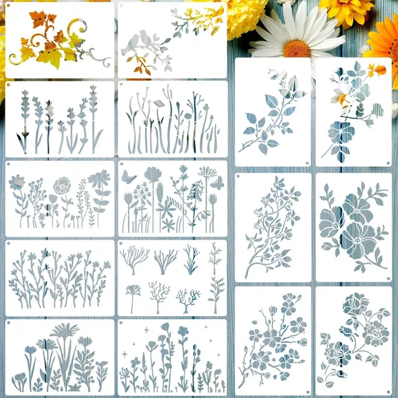 Juego De Plantillas Con Flores, Reutilizables, Para Brico...