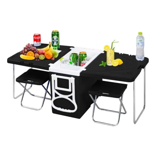 Mesa Cooler 28 Lt Camping Sillas 2 En 1 Negro