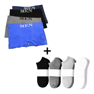 Kit 10 Cuecas Boxer Microfibra + 12 Pares Meias Soquete Kit 10 Cuecas Boxer Microfibra + 12 Pares Meias Soquete