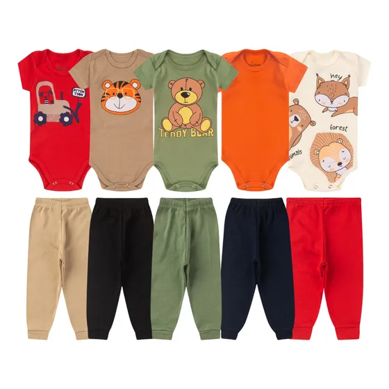 Kit 6 Peças Body Menino/menina Manga Curta E Calça Algodão