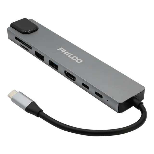 Hub Adaptador Multifuncion 8 En 1 Usb-c Philco Color Negro