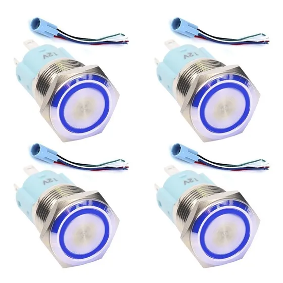 4pzs Switch Botón De Bloqueo+ Led, Ojo De Angel Y Base- 16mm