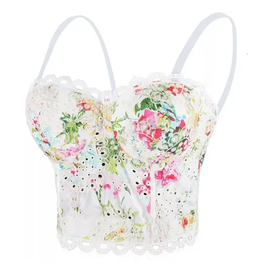 Top Corsé Con Bordado Floreado Y Encaje Para Mujer