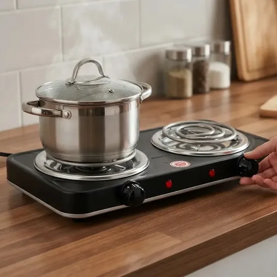 Estufa Eléctrica Negra Cocina Portátil  2 Platos 2000w