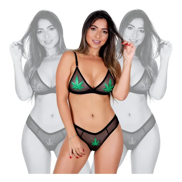 Conjunto De Tule  Bordado Folha De Canabis 