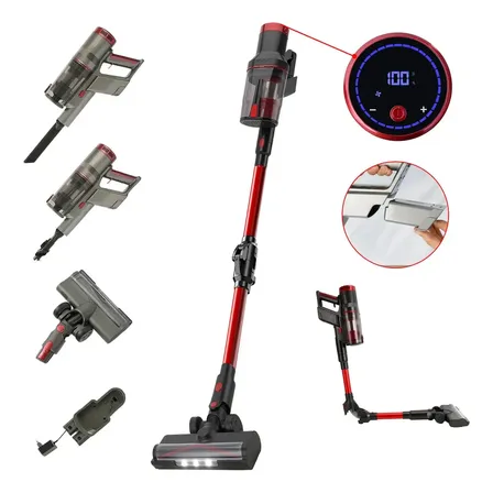 Aspirador De Pó Sem Fio 250w Vertical Led 3 Em 1 Dobrável 1l Vermelho 127/220v