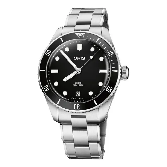 Reloj Oris Divers Date 01 733 7795 4054-set Correa Plateado Bisel Negro Fondo Negro