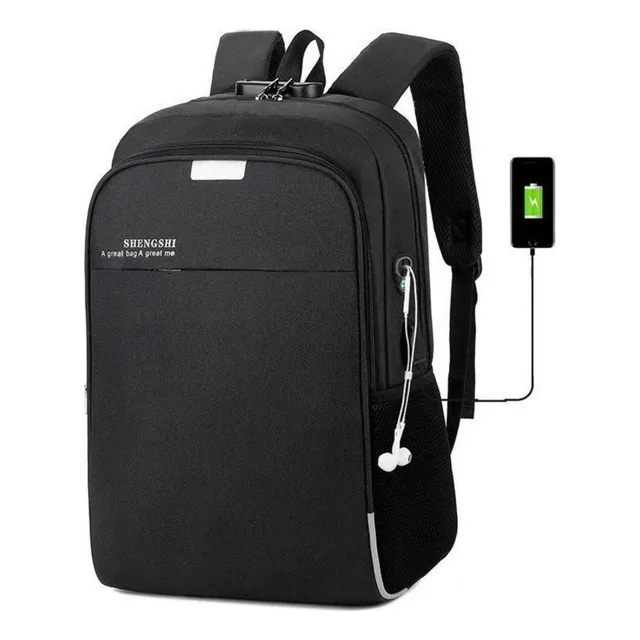Mochila Anti Furto Com Cadeado Notebook Saida Cabo Aux Usb Fone Ouvido Cor Preto Mochila Anti Furto Com Cadeado Notebook Saida Cabo Aux Usb Fone Ouvido Cor Preto