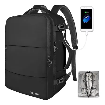 Mochila De Viagem Masculina Mochila Para Notebook De 15,6 Polegadas Mochila Feminina 35l Itens Pessoais Mochila 10kg Reforçada E Impermeável Usb Para Escola, Viagens E Uso Diário Taygeer Preto Liso