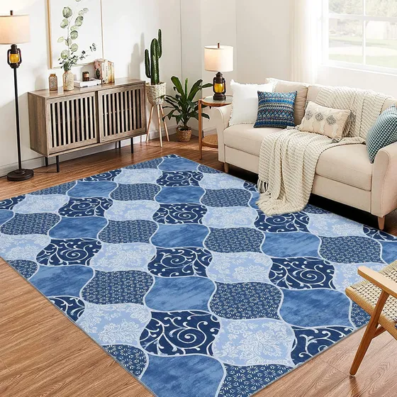 Alfombra Marroquí Azul Ultrafina 1.5 X 2.1 Metros Lavable