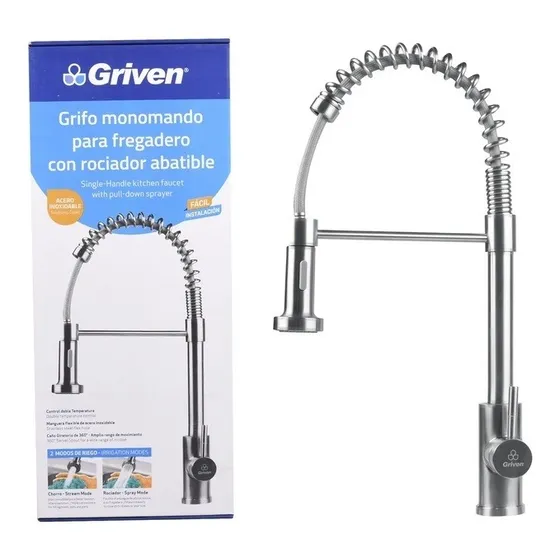 Llave Fregadero Monomando Extensible Acero Inoxidable Griven