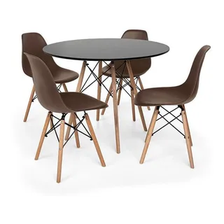 Kit Mesa Jantar Eiffel 90cm Preta + 4 Cadeiras Eames Eiffel Cor Marrom Kit Mesa Jantar Eiffel 90cm Preta + 4 Cadeiras Eames Eiffel Cor Marrom