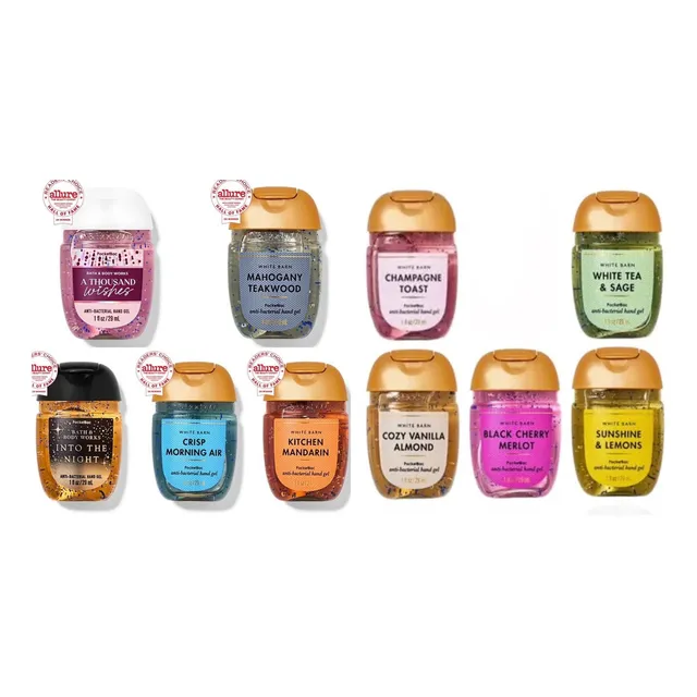 Alcohol gel Bath & Body Works Gel Antibacterial de Bolsillo en plástico fragancia a mix- se envia varios aromas con dosificador 29 ml pack x 20u
