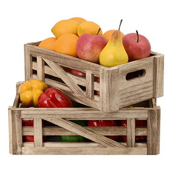 Caja De Madera Rústica Para Frutas Y Verduras - Organizador 
