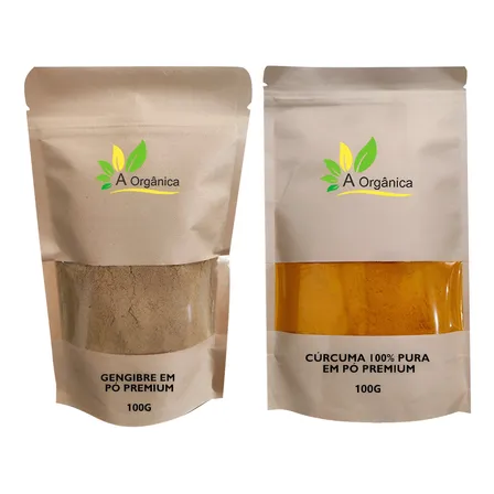 Kit: Shot Matinal Cúrcuma Em Pó 100g Mais Gengibre Em Pó 100g, Sem Glúten, Rico Em Antioxidantes