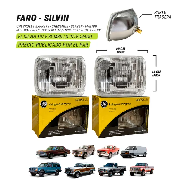 Faro Pantalla Silvin Cuadrada Toyota Hilux Alta Baja