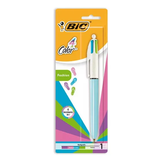 Bolígrafo Lapicera Birome Retractil Bic 4 colores fashion en 1 Escritura Colegial Escuela Trazo Medio Punta 1.0mm X1 Unidad