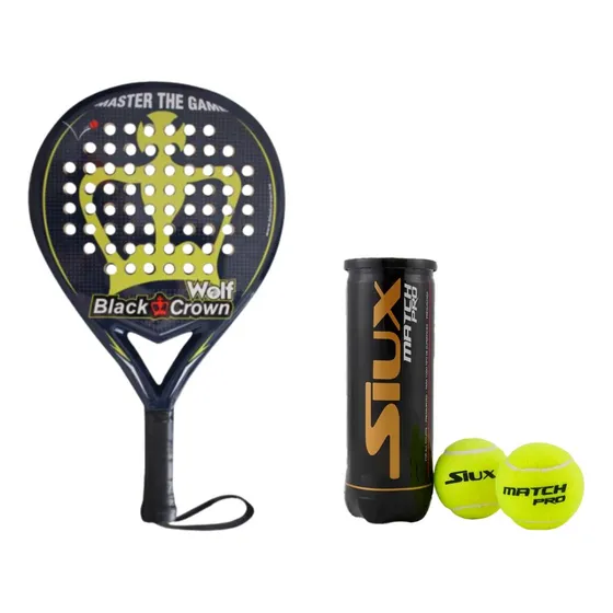 Pala Pádel Black Crown Wolf + Tubo De Pelotas Regalo Negro