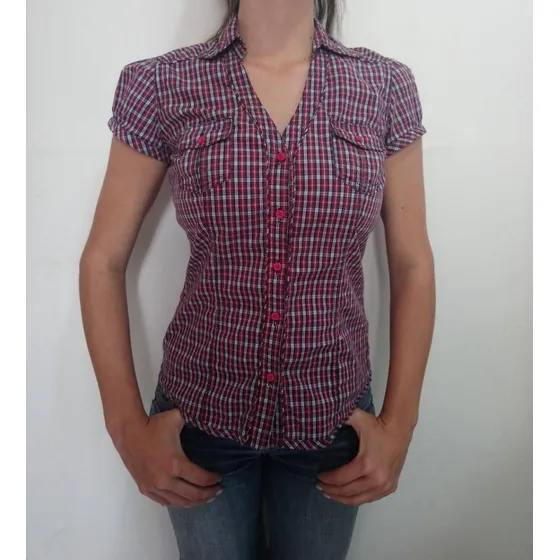 Camisa Manga Corta De Cuadros Talla S  Dama, Usada