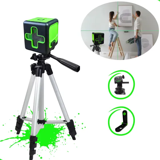 Nível A Laser Verde 2 Linhas + Esquadro + Suporte + Tripé
