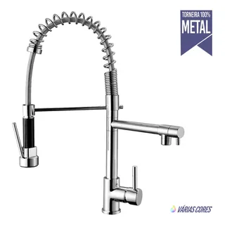 Torneira Gourmet Cozinha 50cm Metal Spray Duo Monocomando Acabamento Cromo Polido Espelhado Cor Cromado Torneira Gourmet Cozinha 50cm Metal Spray Duo Monocomando Acabamento Cromo Polido Espelhado Cor Cromado