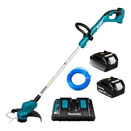 Kit Roçadeira A Bateria Makita Dur193z 15m Nylon 2 Baterias Azul-turquesa