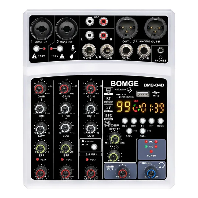 Bomge 99dsp Audio Sonido Mezclador Con Usb Bluetooth Blanco