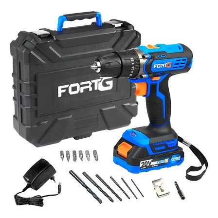 Furadeira Parafusadeira De Impacto Mandril 3/8" Polegadas Bateria Maleta Acessórios Brocas Bits Clip para Cinto - FortG