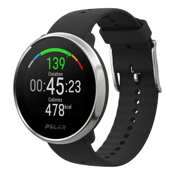 Reloj Polar Ignite Pulsometro Gps Running Fitness Caja Blanco Malla Negro Bisel Plateado Diseño De La Malla Milanese