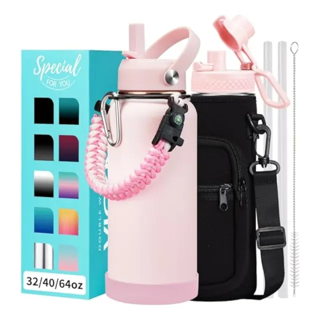 Botella De Agua De 324064 Onzas Con Popote, Tapa