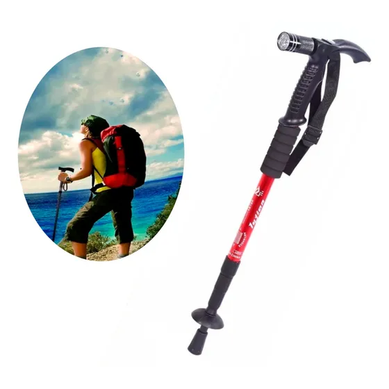 Bastón Trekking Aluminio Linterna Brújula Caminata Antishock