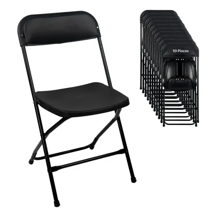 Set 10 Sillas Plegables Plástico Resistente Fiesta Jardín Eventos Negro