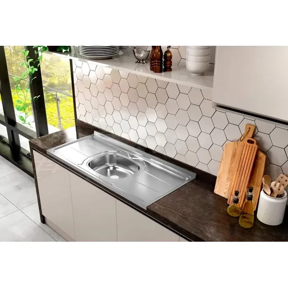 Pia de Cozinha em Aço Inox de 150cmx53cm Concretada sem válvula Plus 30 Inox