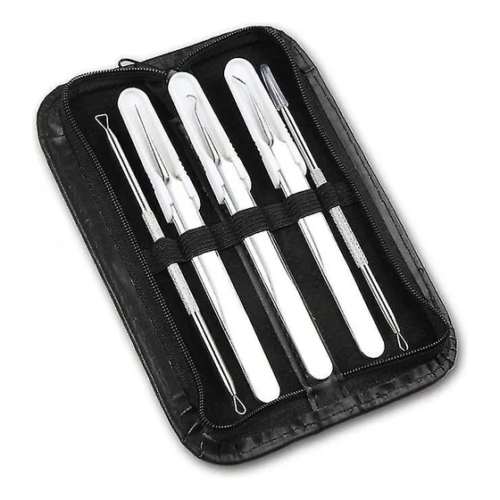 Kit De Sacacomedones De 5 Pcs + Estuche De Cuero 