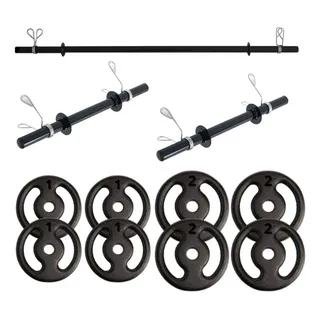 Kit Halteres De Anilhas 12kg E 3 Barras Musculação Fitness Kit Halteres De Anilhas 12kg E 3 Barras Musculação Fitness