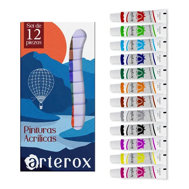 Set De Pintura Acrilica Arterox Para Pintar 12 Piezas 12ml