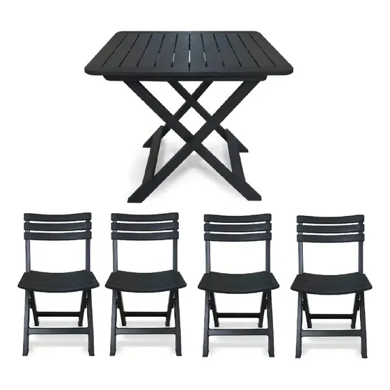 Jogo De Mesa + 4 Cadeiras De Plásticos Dobráveis Bar Preto
