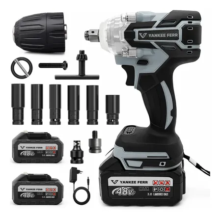 Chave De Impacto Elétrica 850nm Brushless 48v 2 Bateria Kit Azul 48v 50 Hz/ 60 Hz